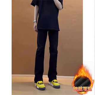 Shannu black jeans men's scimitar autumn and winter cleanfit american high street velvet thickened straight bootcut pants bgm-gk25676 black m (recommended 95-110 jin jin equals 0.5 kg)