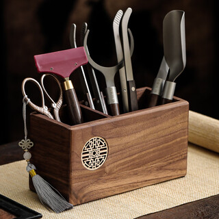 Yi nian fangyuan walnut tea ceremony six gentlemen set pure copper pure titanium tea scissors tea set accessories home kung fu tea making tools walnut window grill + bamboo pure titanium 5 accessories + tea scrape + tea scissors