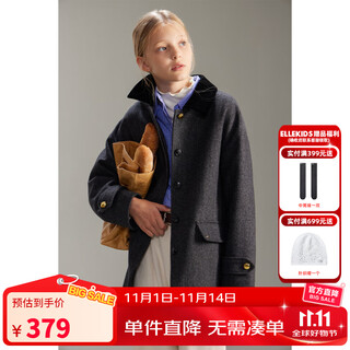 Elle kids children's clothing old money style herringbone wool coat for girls autumn and winter quilted mid-length warm thick coat black 165 (m)