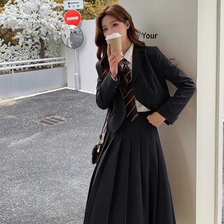Xiaohongshu’s popular college-style suit, a great-looking set for early autumn, formal wear for college interviews, black three-piece suit, shirt + suit + skirt s, free matching tie, one size fits all