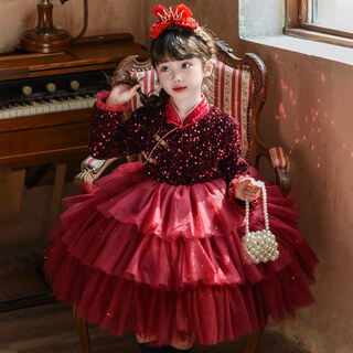 Nisha beier girls red new year dress children's baby new year children's clothes skirt new year's eve princess dress red 110