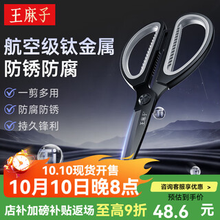 王麻子剪刀 家用不锈钢多功能剪子食品级工业大剪刀办公手工剪纸 大号[钛金款]