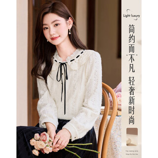 Lost time doll collar winter wear elegant temperament niche fashion temperament slim petite women's shirt f5 apricot xl