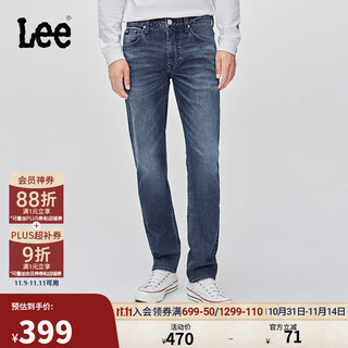 Lee25 autumn and winter new 723 slim mid-waist straight five-pocket dark blue men's jeans dark blue 33