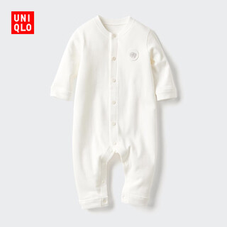 Uniqlo infant and toddler baby crawling clothes/long-sleeved baby clothes jumpsuit 25 autumn and winter new style 478345 00 white 60cm