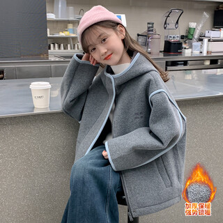 Guanimao girls coat autumn and winter 2025 new children's winter coat fur coat little girl thickened woolen top gray coat 160 yards