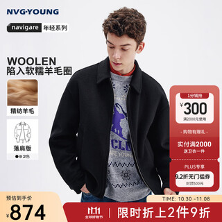 Navigare italian small sailing short woolen jacket men's 2025 autumn and winter new wool wide lapel jacket dark night black m