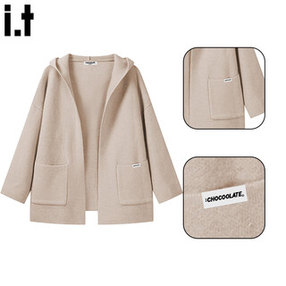 Chocoolate it women's classic korean style hooded sheep wool knitted cardigan sweater women's autumn and winter small temperament jacket women oatmeal color one size