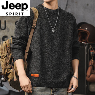 Jeep spirit american retro sweater men's winter high-end loose thickened round neck sweater lazy style casual men's wool sweater dark gray s 90-115jin jin equals 0.5 kg