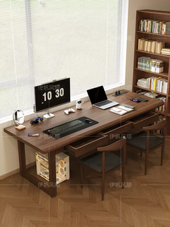 Yusenyi purchasing products desk and drawer game table pure solid wood solid home study table computer desk book light walnut color mouth legs three drawer desktop row 140x60x75cm