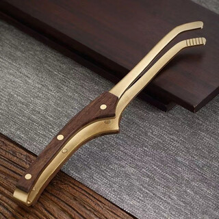 Zixian pure copper solid wood clamp tea cup tweezers tea set accessories kung fu copper tea making tool washing cup clip thickened tea clamp good recommendation - tea table copper wood tea clamp (wood)