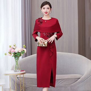 Wen mi's engaged mother's autumn and winter wedding dress for her mother-in-law, red skirt, sexy young wedding dress, rose red 2xl