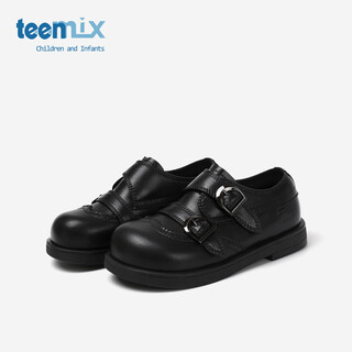 Teenmix children's shoes 2025 new autumn and winter children's leather shoes for boys and girls black small leather shoes soft sole girls' student princess shoes black 30