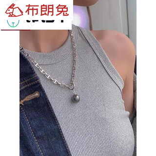 Brown rabbit pig nose necklace black pearl sweater chain round highlight pendant lock necklace 11-12mm