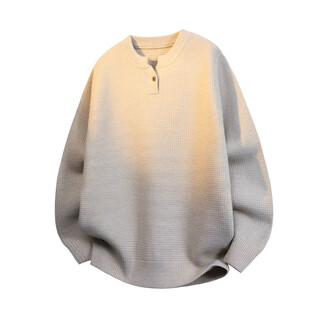 Kuraishi kazuki american pineapple check henry collar sweater men's autumn and winter loose casual warm trendy versatile base layer beige l