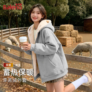 Baleno korean style hooded lambswool jacket for women winter 2025 high-end plus velvet thickened warm women's tops and cotton clothes