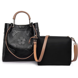 Bucket bag women's large capacity fashionable embossed shoulder bag handbag handbs work commuter bag black