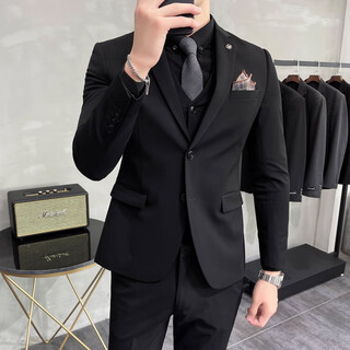 Annunciation bird spring and autumn british handsome striped suit suit men's business casual formal wear high-end wedding slim groom suit 402 solid color - two button black 2-piece set (suit + trousers) free black xl recommended 125-135 jin jin is equal to 0.5 kg