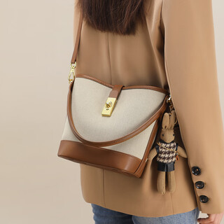 Rockland american rockland bag women's 2025 new contrast color ins style shoulder bucket bag versatile portable crossbody bag off-white with brown