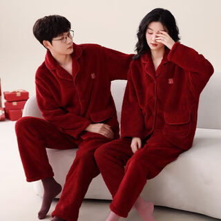 Victoria's style couple's coral velvet pajamas autumn and winter thickened animal year wedding suit for women and men winter bright red female 7149-male 7150 thickened m female + male l (two sets of prices)