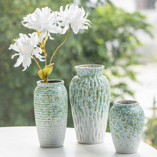 Fan yejia ceramic vase with high appearance, fresh forest style, hydroponic flower decoration, large diameter living room table dried flower vase