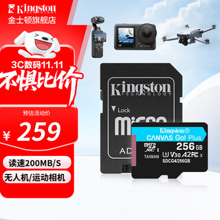 金士顿（Kingston）大疆pocket3 Action4 5pro存储卡无人机TF卡MicroSD监控摄像运动相机行车记录仪高速内存卡U3V30A2 SDCG4/256G【读速200M/S丨4K拍