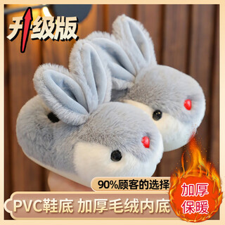 Fat donglai same style children's bag heel cotton slippers girls autumn and winter indoor home non-slip cute baby fur slippers gray bag heel upgraded version 16-17 (inner length 16