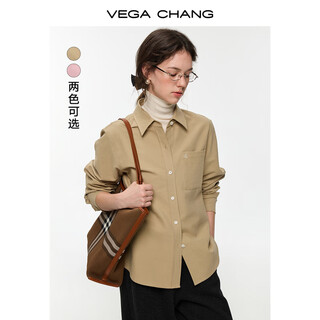 Vega chang brown rhyme simple luxury long-sleeved shirt for women 2025 new autumn and winter simple high-end shirt soft sand brown (shirt) m