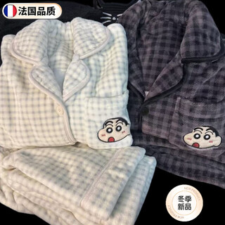 Jingga winter coral velvet pajamas crayon shin-chan cartoon couple model one male and one female thick warm flannel home clothes plaid crayon female light green male black gray - single set l female recommendation 100-120 jin jin is equal to 0.5 kg