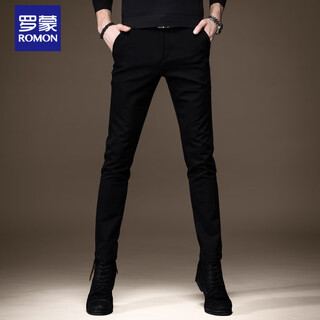 罗蒙（ROMON）高端纯黑色牛仔裤男秋冬新款韩版潮牌修身小脚弹力百搭休闲裤子男 5588黑色 32 二尺五