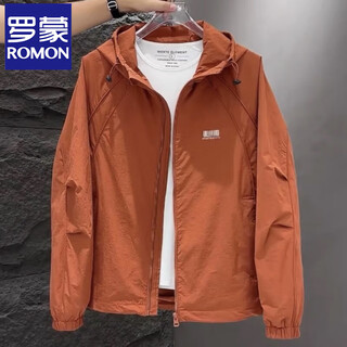 Romon jacket men's hooded jacket 2025 autumn and winter new trend versatile micro loose work jacket men orange 2xl