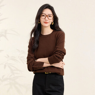 Chunzhu 100% wool autumn and winter new round neck basic age-reducing casual thick warm knitted bottoming sweater women's wool sweater gemu brown 2xl 130-150jin jin is equal to 0.5 kg
