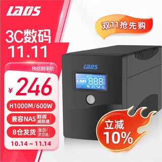 雷迪司H1000M ups不间断电源600W 办公电脑服务器稳压兼容群晖NAS 家用停电应急备用电源