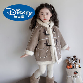 迪士尼（Disney）女童皮毛一体外套2025秋冬加绒呢大衣洋气宽松 图片色 90 cm