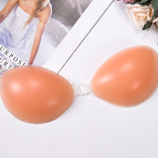 Silicone breast patch invisible bra with shoulder straps, breast patch underwear, women's pull-up swimming breast pad, thickened small breast push-up wedding, flesh color a