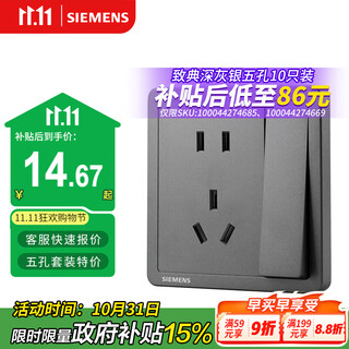 西门子（SIEMENS）开关插座 五孔带单控插座面板 致典深灰银5UB14243NC072P