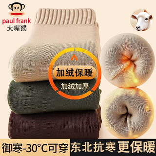 大嘴猴（paul frank）袜子男秋冬【东北抗寒+10A抗菌】防臭中筒加绒加厚毛圈保暖袜5双