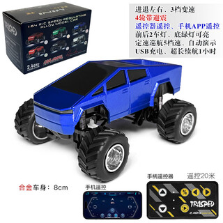 赟娅合金漂移越野跑车特斯拉迷你遥控皮卡车玩具赛车男孩玩具生日礼物 蓝色色大脚【双遥控+3档变速】