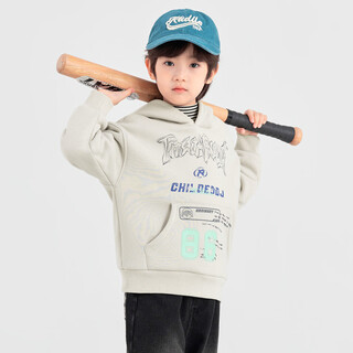 Duojia boys' hooded fleece sweater winter comfortable cotton feeling drop shoulder sleeve children's casual sports trendy printed top