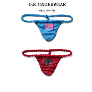 Men's underwear low-waist sexy cartoon bear trendy thong t-pants polyester personality internet celebrity sexy temptation single butt sky blue + red m