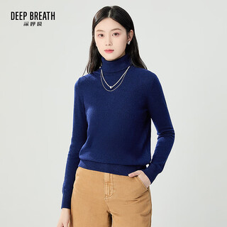 Take a deep breath deep breath women's turtleneck knitted 100% pure cashmere sweater for women a301601 navy blue s (2)