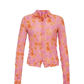 Girdear's new fall style hot style niche pleated design slim fit printed shirt 1300955 pink s (size 2)