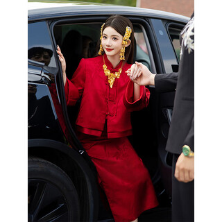 Vimadtly new chinese toast wear bride 2025 new style temperament engagement dress suit morning robe home banquet slim wine red xs