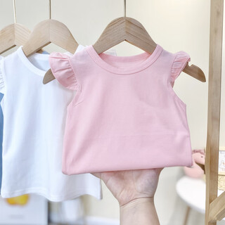 小红书爆款女宝宝夏季时尚薄款无袖儿童t恤小女孩婴儿打底衫背230 粉红色飞袖背心 cm 66