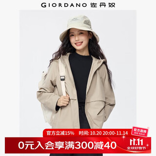 Giordano windproof jacket women's autumn and winter new outdoor sports loose zipper waist windbreaker jacket 13375136 37 oatmeal khaki l