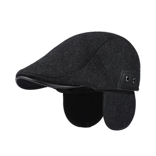 Nozhi cute ear-protecting beret hat, men's thickened autumn and winter warm forward hat, retro peaked cap, newsboy hat na501, black, one size fits all, adjustable