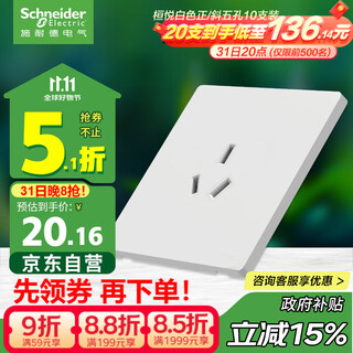 施耐德电气 16A三孔大功率空调插座 86型墙壁开关插座面板 桓悦系列清雅白色