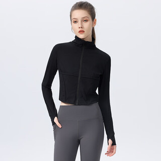 Gu jianmu yoga wear women's tight long sleeve running fitness jacket training cycling wear slim sports top versatile black s