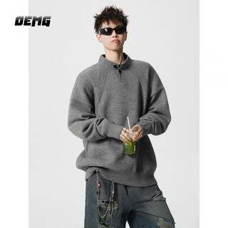 Oemg old money style henley collar sweater men's autumn high-quality loose casual lazy trendy brand sweater jacket dark gray xl recommended 110-130jin jin equals 0.5kg