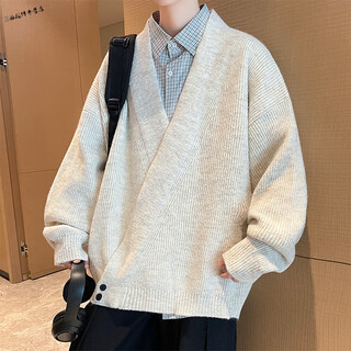 Yuexiang black cardigan sweater for men in autumn and winter heavyweight american henry collar casual handsome inner versatile knitted bottoming shirt beige m